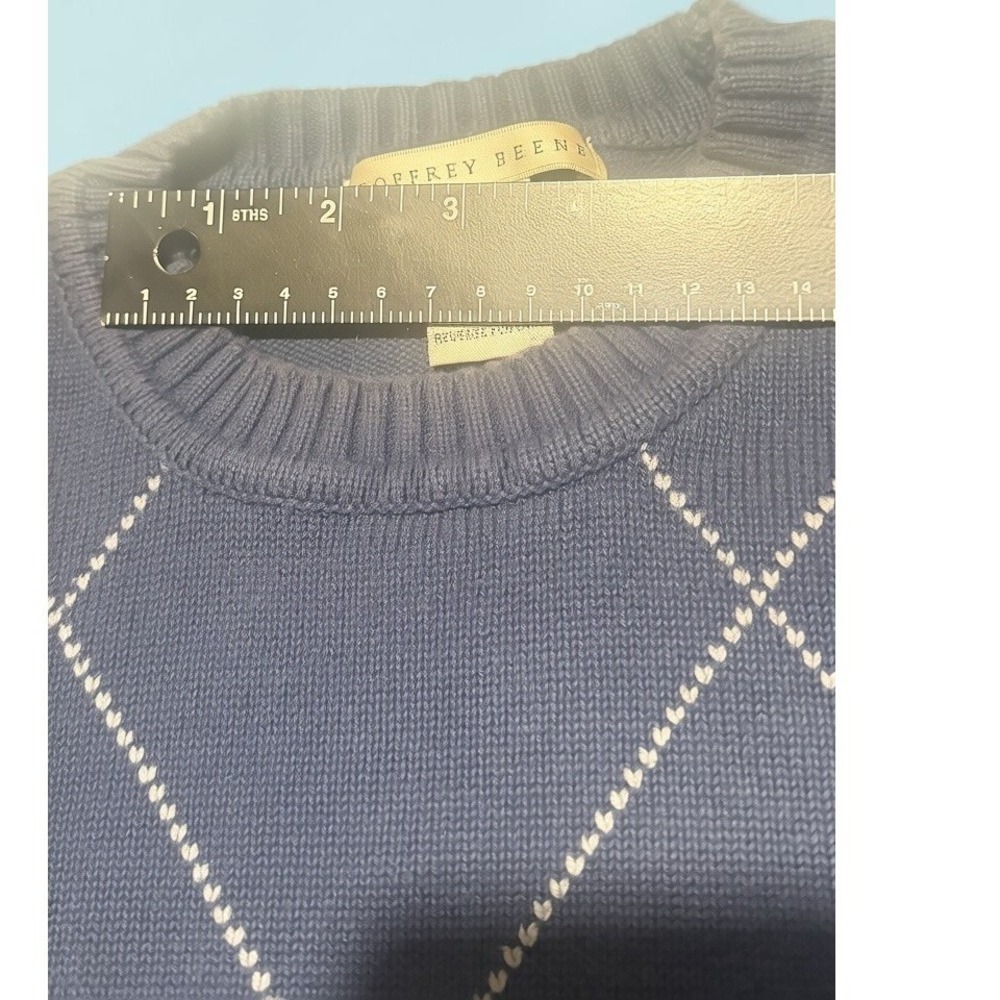 Geoffrey Beene Mens Navy Blue Argyle Cotton Crewneck Sweater Large Long Sleeve - Picture 9 of 10